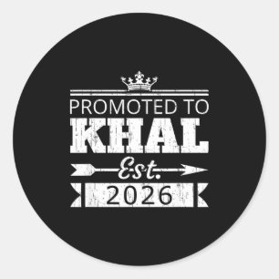 Promoted to khal est 2026 new uncle reveal vintage classic round sticker