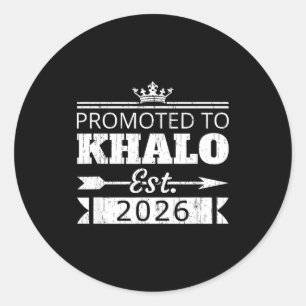 Promoted to khalo est 2026 new uncle reveal vintag classic round sticker