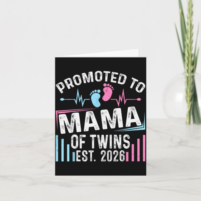 Promoted To Mama Of Twins Est 2026 Baby Shower Vin Card (Front)