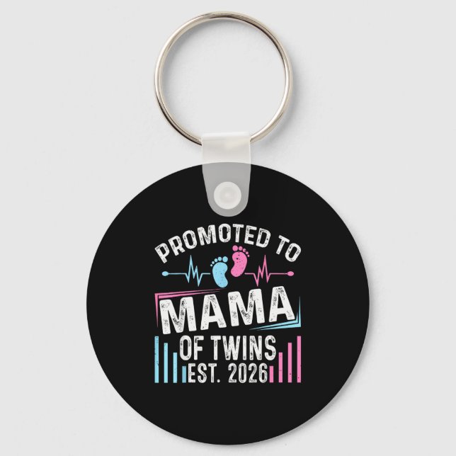 Promoted To Mama Of Twins Est 2026 Baby Shower Vin Key Ring (Front)