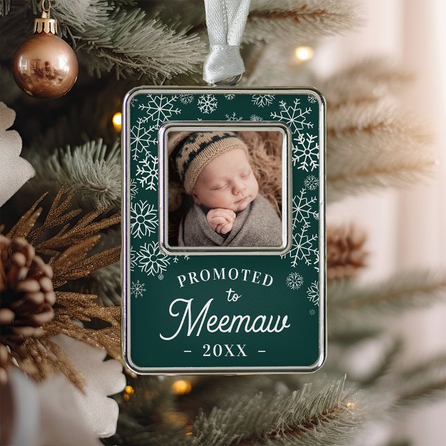 Promoted to Meemaw | Baby Photo Grandma Silver Plated Framed Ornament (Creator Uploaded)