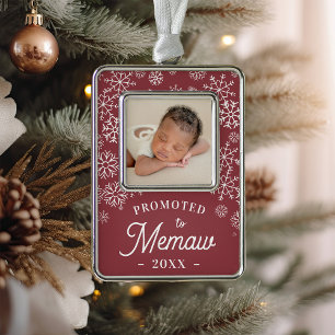 Promoted to Memaw Baby Photo Grandma Silver Plated Framed Ornament