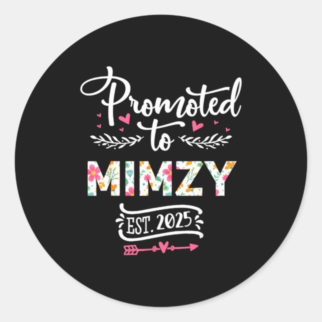 Promoted To Mimzy 2025 Cute Pregnancy Announcement Classic Round Sticker (Front)
