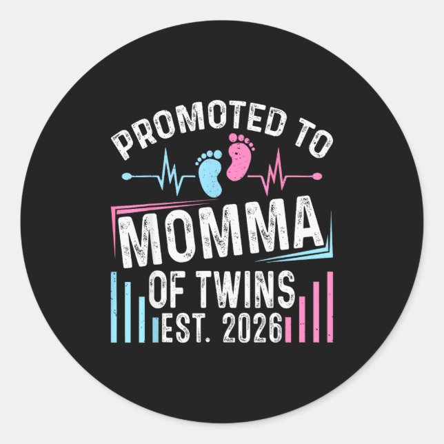 Promoted To Momma Of Twins Est 2026 Baby Shower Vi Classic Round Sticker (Front)