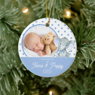 Promoted to Nana & Poppy Baby Boy Photo  Ceramic Ornament