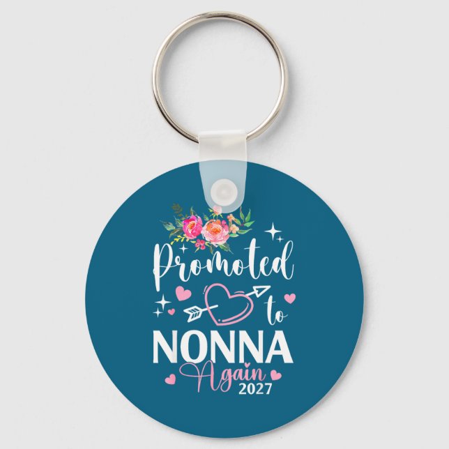 Promoted To Nonna Again Est 2027 Flower Heart  Key Ring (Front)