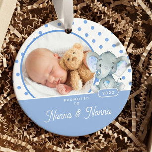 Promoted to Nonna Nonno Baby Boy Photo Ceramic Ornament