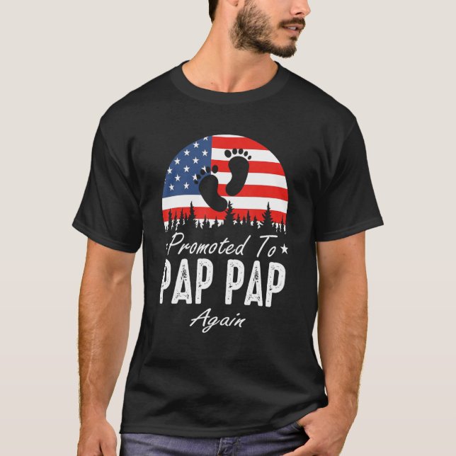 Promoted To Pap Pap Again 2024 US Flag Father's Da T-Shirt (Front)