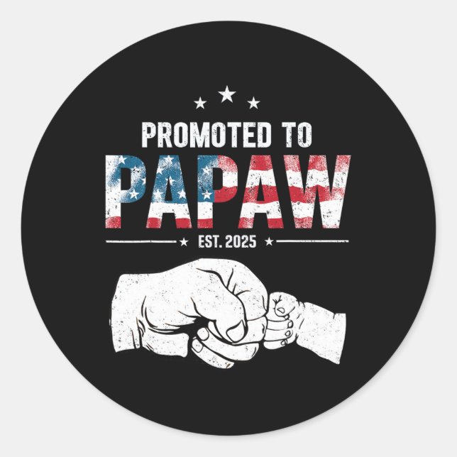 Promoted To Papaw Est 2025 First Time Papaw Father Classic Round Sticker (Front)