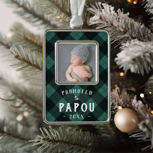 Promoted to Papou Baby Photo Grandpa Silver Plated Framed Ornament