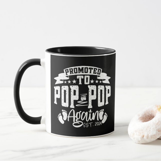 Promoted To Pop Pop Again Est 2024 Funny Grandpa  Mug (With Donut)