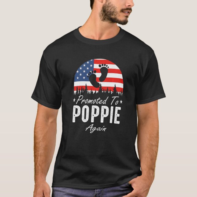 Promoted To Poppie Again 2024 US Flag Father's Day T-Shirt (Front)