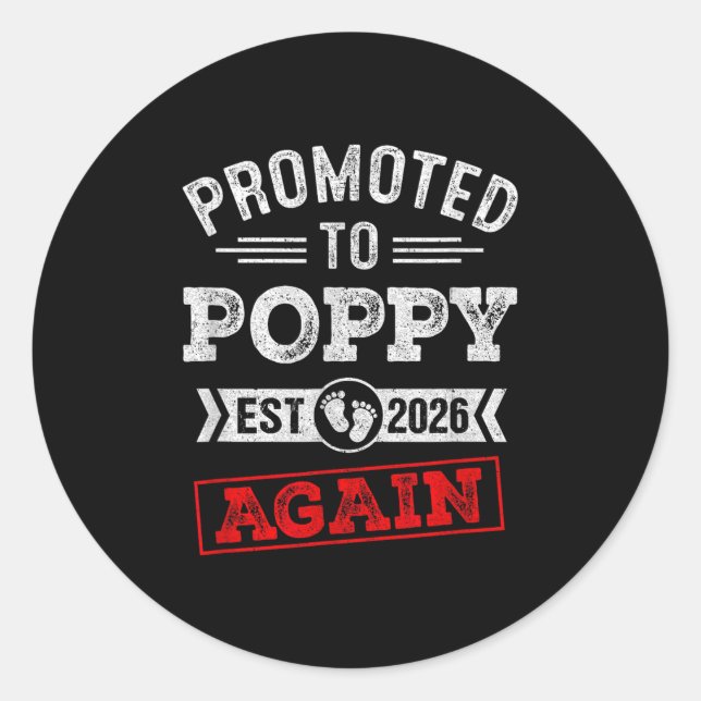 Promoted To Poppy Again 2026 Pregnancy Announcemen Classic Round Sticker (Front)