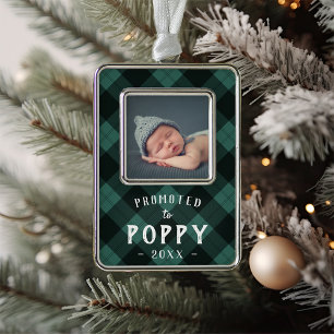Promoted to Poppy   Baby Photo Grandpa Silver Plated Framed Ornament