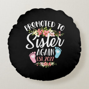 Promoted To Sister Again Est 2022 Flower Round Cushion