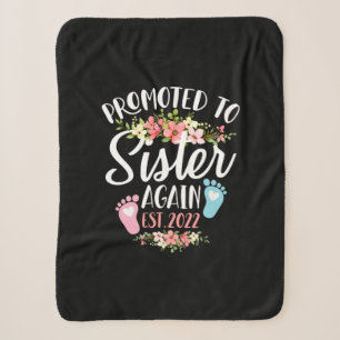Promoted To Sister Again Est 2022 Flower Sherpa Blanket