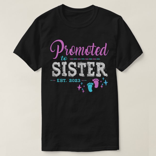 Promoted To Sister Est 2023  Pregnancy Reveal Girl T-Shirt (Design Front)