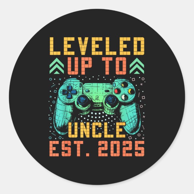Promoted To Uncle 2025 Leveled Up To Uncle Est 202 Classic Round Sticker (Front)