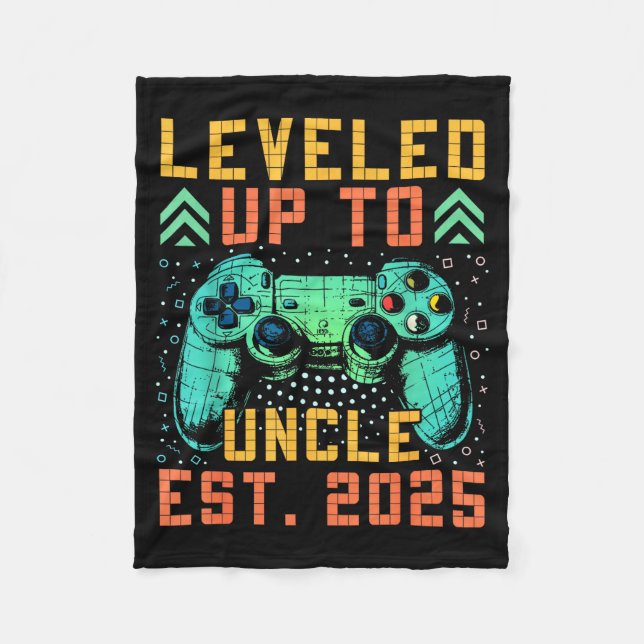 Promoted To Uncle 2025 Leveled Up To Uncle Est 202 Fleece Blanket (Front)