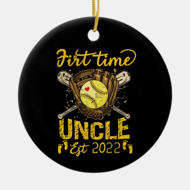 Promoted To Uncle Est 2022 First Time Baseball Ceramic Ornament (Front)