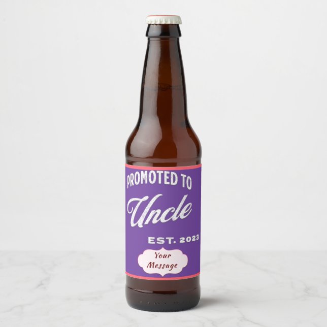 Promoted To Uncle Est. 2023 For First Time Uncle Beer Bottle Label (Front)