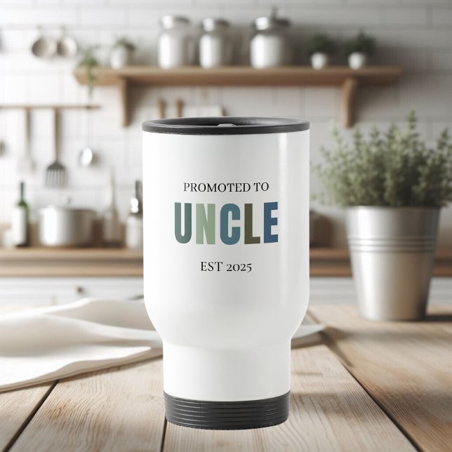 Promoted to Uncle EST 2025 | Personalised Gift Travel Mug (Creator Uploaded)