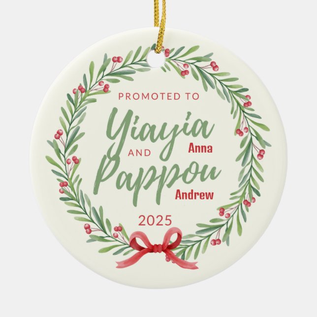 Promoted to Yiayia & Pappou Personalised Ornament (Front)