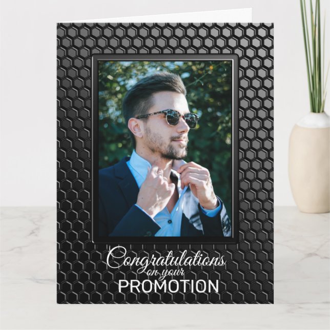 Promotion Black Geometric Pattern Custom Photo Card (Front)