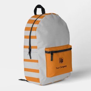 Promotion Company Logo Name Striped Grey Orange Printed Backpack