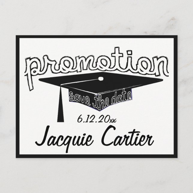 Promotion Graduation Typography Hat Save The Date Postcard (Front)