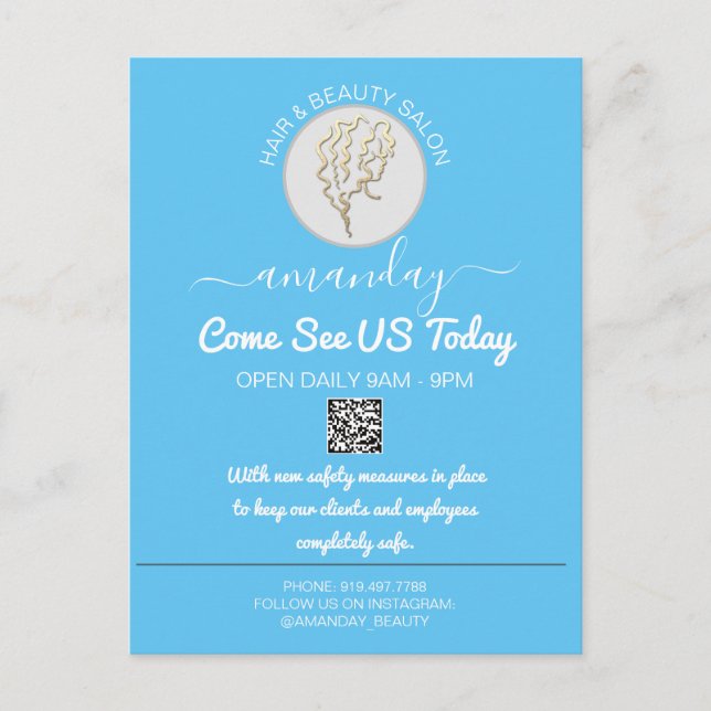 Promotional Be Safe Logo Hairdresser QR Codes  Announcement Postcard (Front)