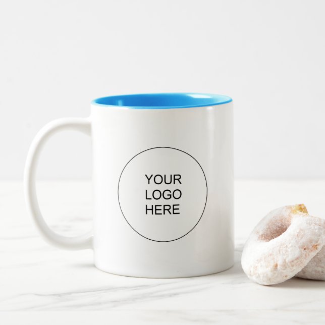 Promotional Brand Company Logo Light Blue & White Two-Tone Coffee Mug (With Donut)