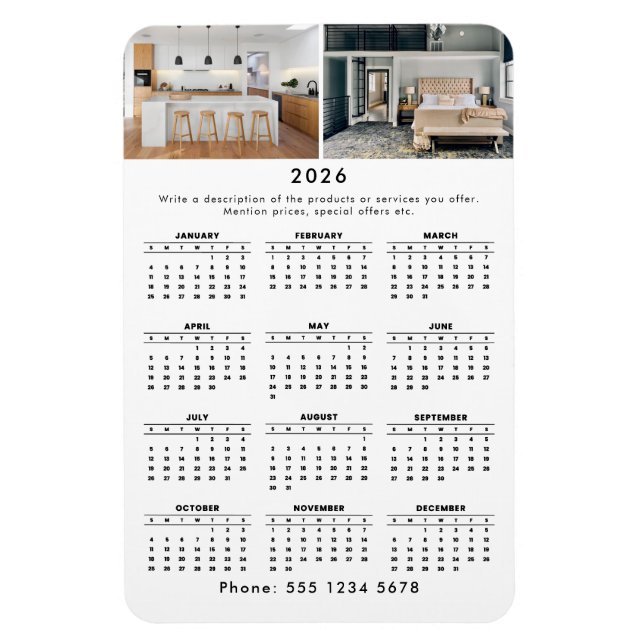 Promotional Business 2 Photo 2026 Calendar Magnet (Vertical)