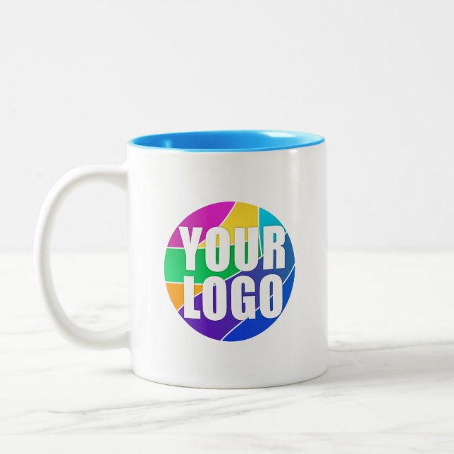 Promotional Business Logo Giveaway, Blue Two-Tone Coffee Mug (Left)