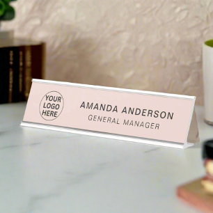 Promotional Business Logo & Text Clean Blush Pink Desk Name Plate