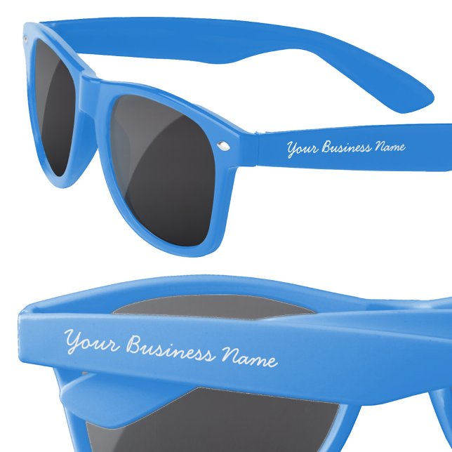 Promotional Business Name Sunglasses (Your business name custom text modern script typography personalized sunglasses)