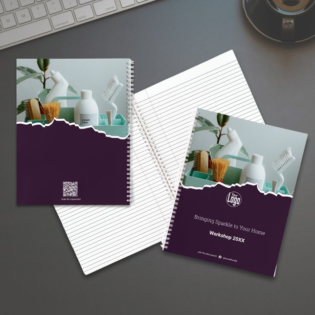 Promotional Cleaner Purple Workshop  Notebook (Promotional Cleaner Purple Workshop Notebook with Logo, Social Connect, Scannable QR code)