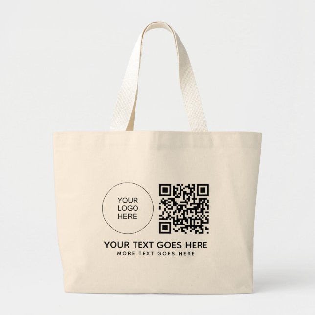 Promotional Company Business Logo QR Code Barcode Large Tote Bag (Front)