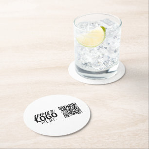 Promotional Company Business Logo & QR Code Round Paper Coaster