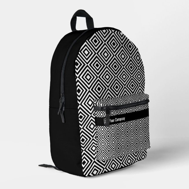 Promotional Company Logo Name Black & White  Printed Backpack (Back Corner Left)