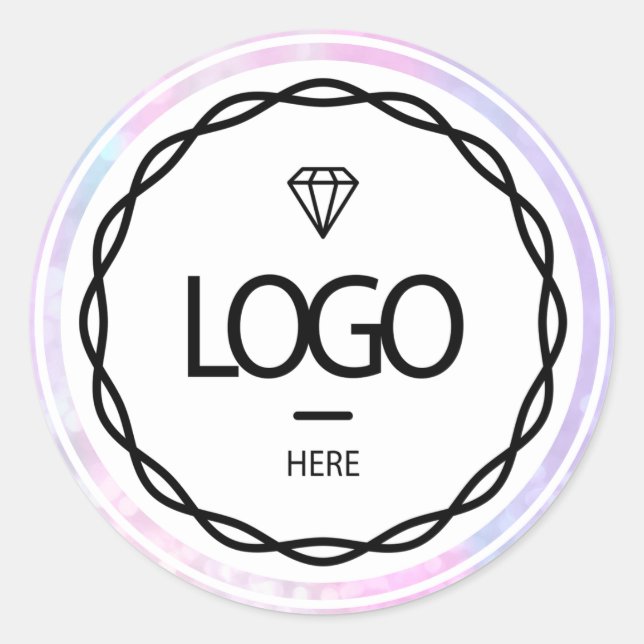 Promotional Custom Logo Holographic Colours Pink Classic Round Sticker (Front)