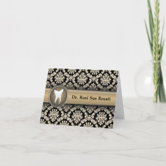 Promotional Dentist Note Card Black Gold Damask