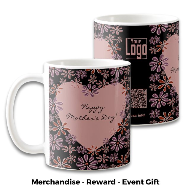 Promotional Flower Heart Happy Mother's Day Coffee Mug (Promotional Flower Heart Happy Mother's Day Coffee Mug - Pink & Black)