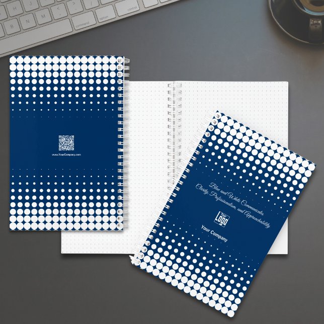 Promotional Half Tone Blue White Small Business Notebook (Promotional Half Tone Blue White Small Business Notebook with Logo, Tagline, QR code)
