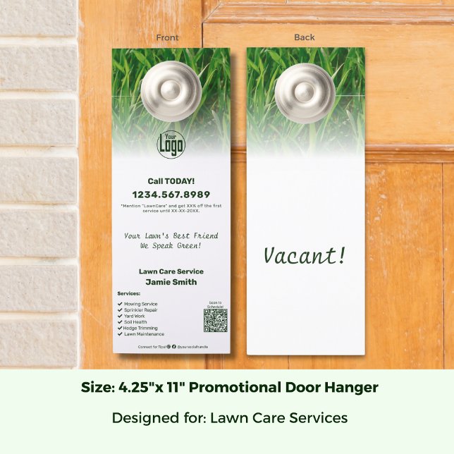Promotional Lawn Care Service Custom Logo Door Hanger (Promotional Lawn Care Service Custom Logo Door Hanger, Image, QR, List, CTA; Size 4.25 x 11 Inch)