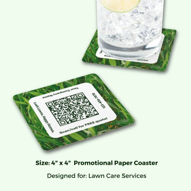 Promotional Lawn Care Service Green  Square Paper Coaster (Promotional Lawn Care Service Green Square Paper Coaster; Size: 4 x 4 Inch)