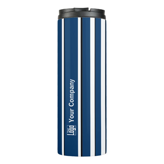 Promotional Logo Name Striped Blue White Black Thermal Tumbler (Back)