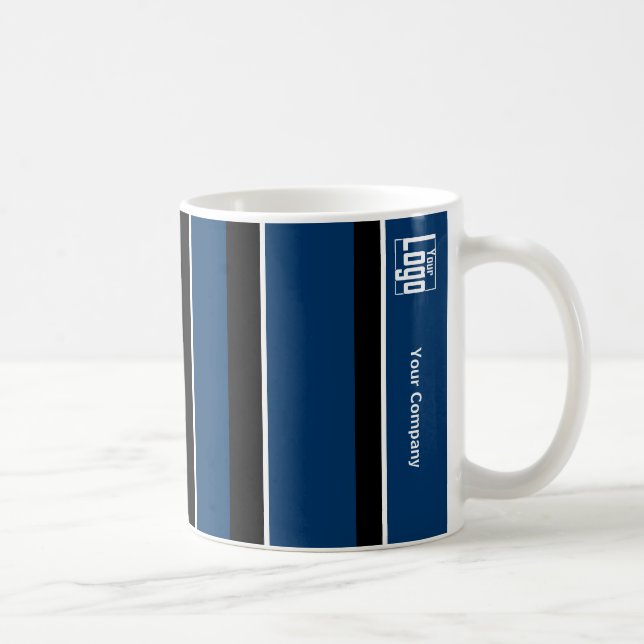 Promotional Logo QR Code Blue Black White Stripes Coffee Mug (Right)