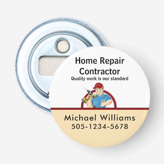 Promotional Magnet Handyman Contractor Home Repair Bottle Opener (Front)