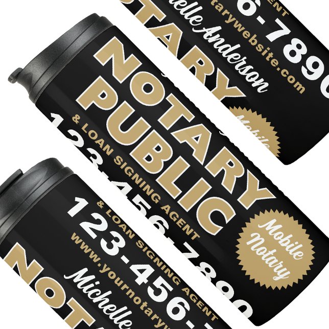 Promotional Mobile Notary Public Gold Black Travel Thermal Tumbler (Creator Uploaded)